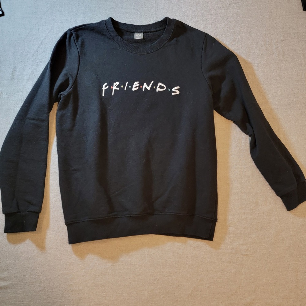 Friends Sweatshirt Juniors/Women Large Black Excellent Crewneck Pullover